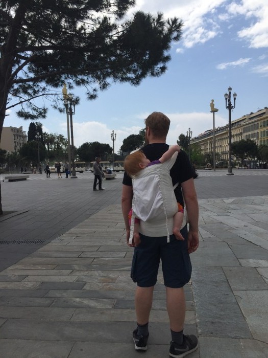 Lee Carrying Hazel in Ergo Baby Carrier, Nice France