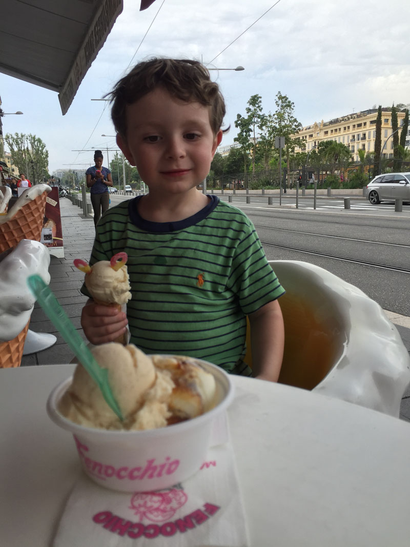 Reuben Eating Ice Cream at Fennochio in Nice, France