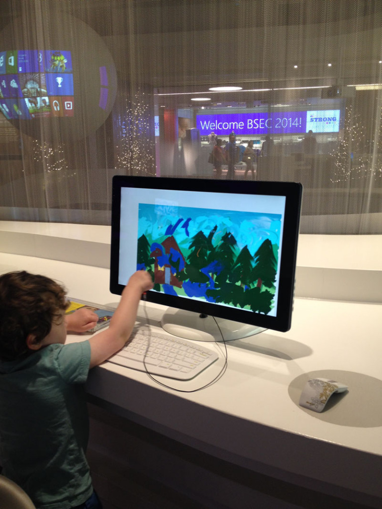 Reuben-Playing-Microsoft-Visitors-Center, day trips from Seattle with kids