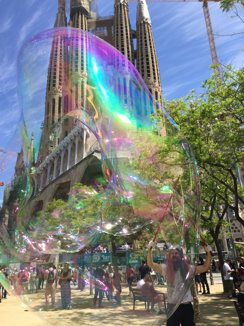 Admiring Sagrada Familia Through the Bubbles, Spain