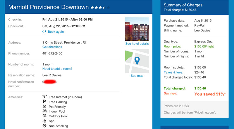 Booking Confirmation, Using Priceline Express Deals