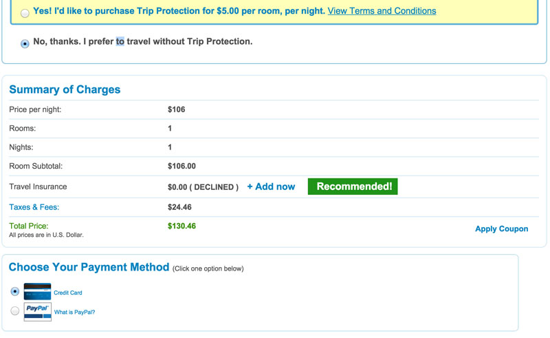 Payment, Using Priceline Express Deals