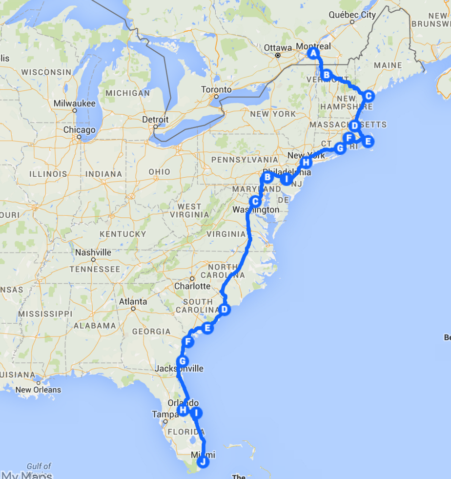 Road Map Usa East Coast Loree Ranique