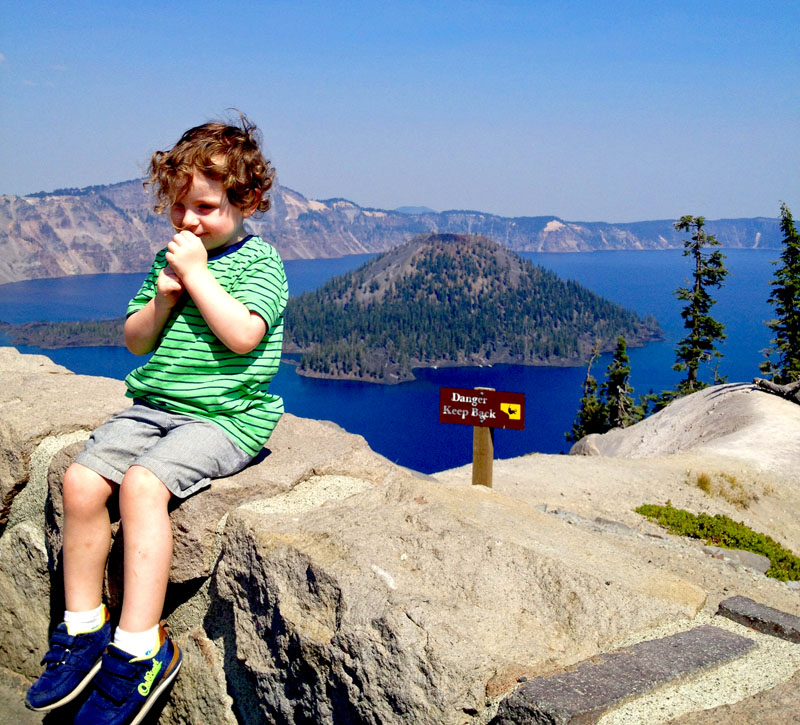 Reuben Sitting on Rocks at Crater Lake