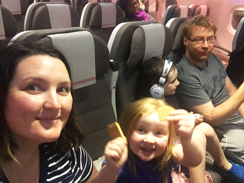 flying with toddlers, Onboard our long flight from LAX to Fiji, Hazel bought her own snacks of course!