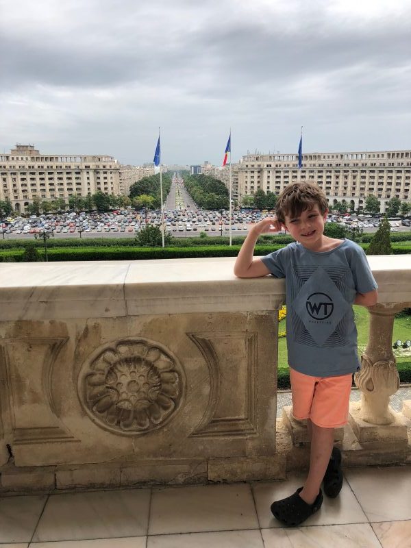 Reuben at the Palace of the Parliament in Bucharest, Romania